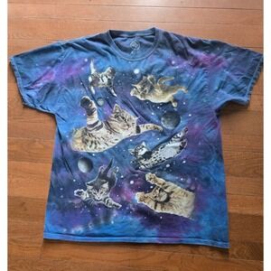 The Dom Cats in Space Tie Dye Blue Purple All Over Print Shirt Size Men's XL